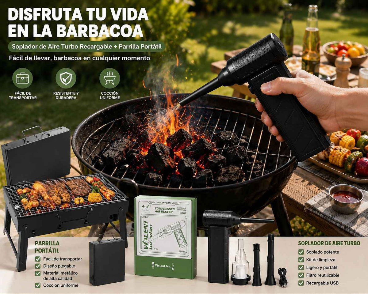 Pack Parrilla BBQ + Soplador Turbo USB